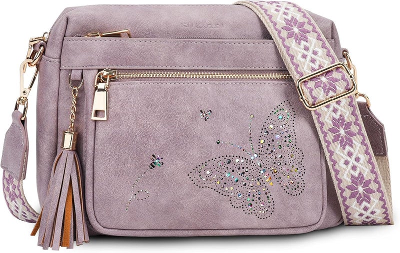 KITEVIUN Crossbody Bags for Women Trendy Leather Crossbody Purse Shoulder Handbags Butterfly Design - Image 1